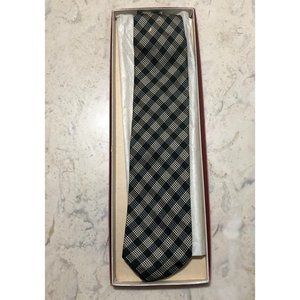 Vintage Italian Silk Tie Barra Glovex Green Houndstooth Plaid Short